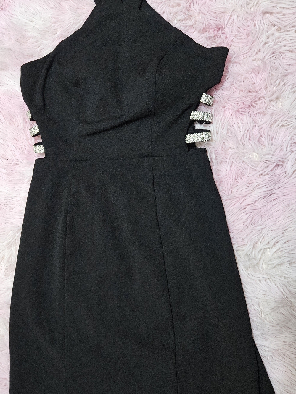 Speechless Black Halter Rhinestone Cutout Mini Dress